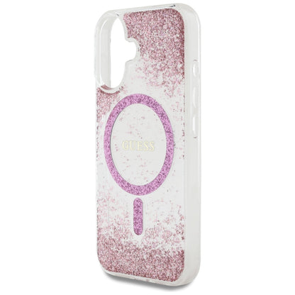 MagSafe hoesje voor Apple iPhone 16, Guess, Resin Bottom Glitter, Roze