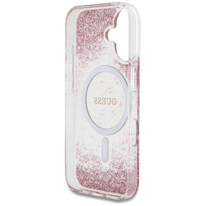 MagSafe hoesje voor Apple iPhone 16, Guess, Resin Bottom Glitter, Roze
