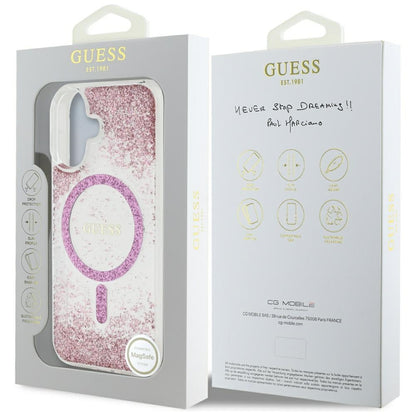 MagSafe hoesje voor Apple iPhone 16, Guess, Resin Bottom Glitter, Roze