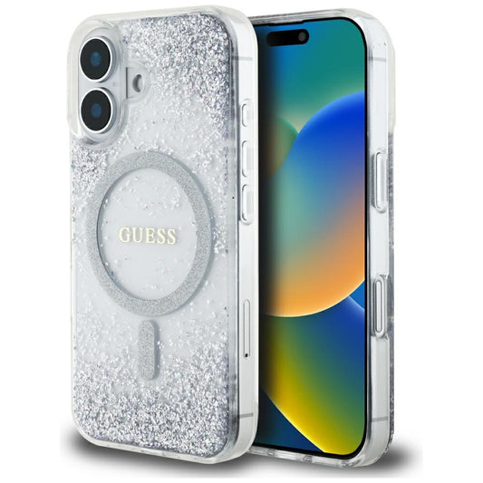 MagSafe hoesje voor Apple iPhone 16, Guess, Resin Gradient Glitter, Zilverkleurig
