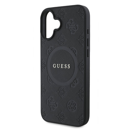 MagSafe hoesje voor Apple iPhone 16, Guess, Saffiano Peony Classic Logo, Zwart