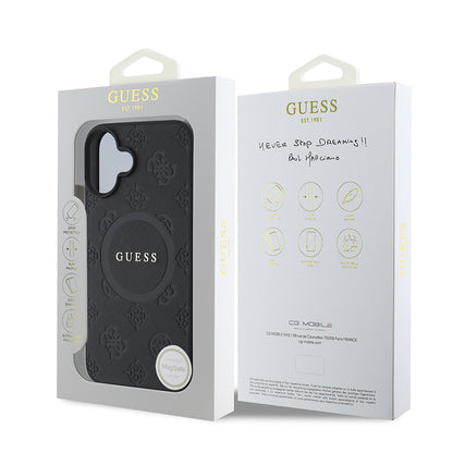 MagSafe hoesje voor Apple iPhone 16, Guess, Saffiano Peony Classic Logo, Zwart