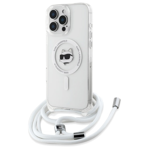 MagSafe hoes voor Apple iPhone 16, Karl Lagerfeld, IML Crossbody Choupette's Head met Riem, Transparant