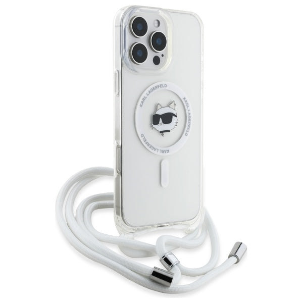 MagSafe hoes voor Apple iPhone 16, Karl Lagerfeld, IML Crossbody Choupette's Head met Riem, Transparant