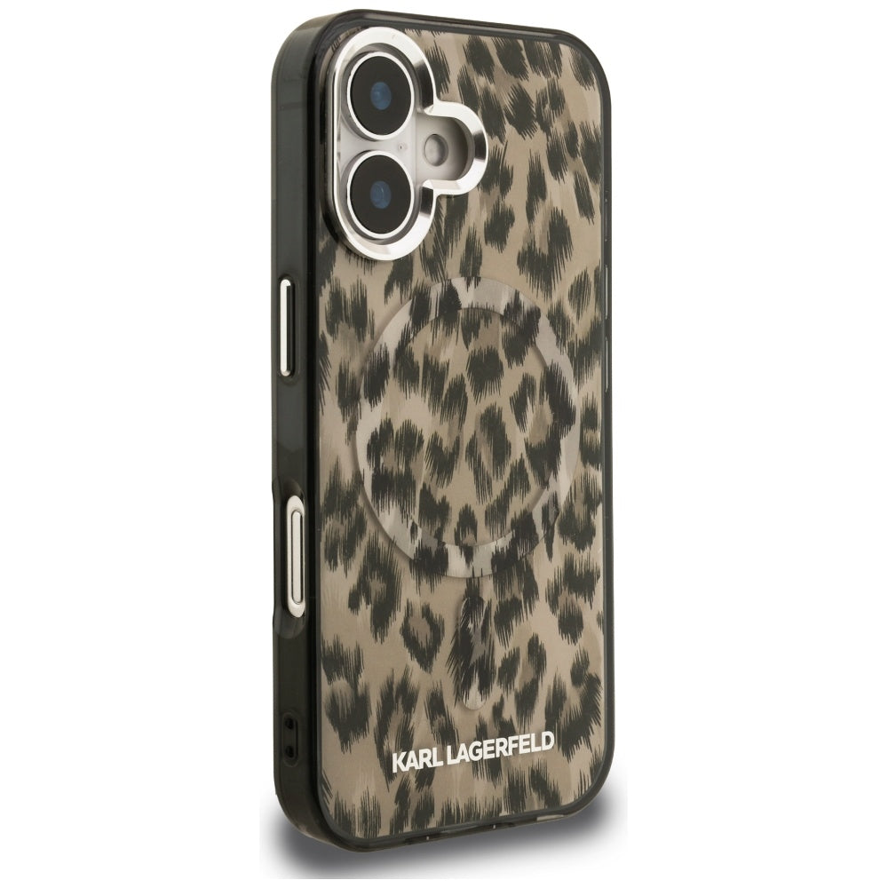 MagSafe hoes voor Apple iPhone 16, Karl Lagerfeld, IML Leopard Pattern, Bruin