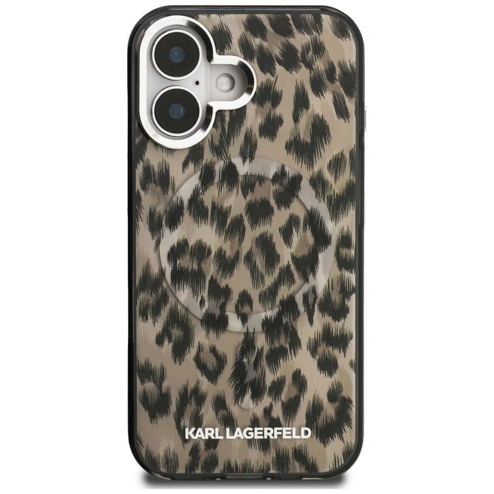 MagSafe hoes voor Apple iPhone 16, Karl Lagerfeld, IML Leopard Pattern, Bruin