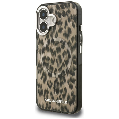 MagSafe hoes voor Apple iPhone 16, Karl Lagerfeld, IML Leopard Pattern, Bruin