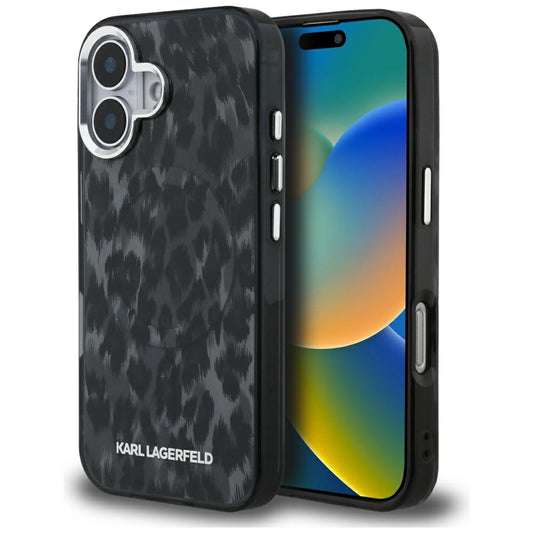 MagSafe hoes voor Apple iPhone 16, Karl Lagerfeld, IML Leopard Pattern, Zwart