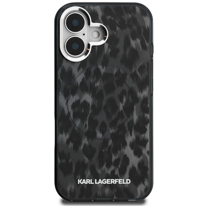 MagSafe Hülle für Apple iPhone 16, Karl Lagerfeld, IML Leopard Muster, Schwarz