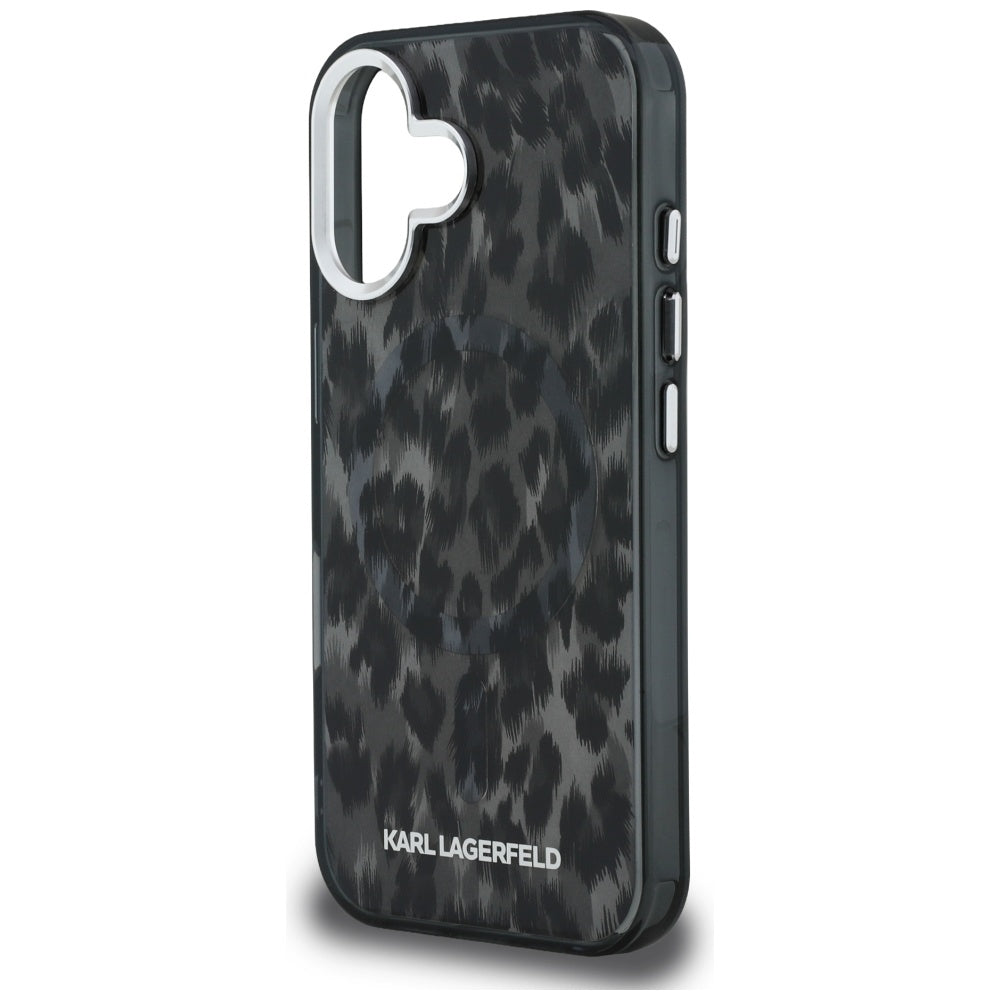 MagSafe Hülle für Apple iPhone 16, Karl Lagerfeld, IML Leopard Muster, Schwarz