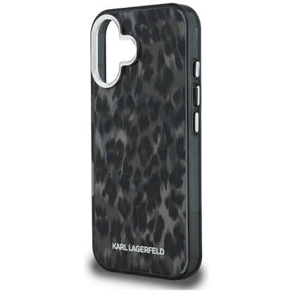 MagSafe Hülle für Apple iPhone 16, Karl Lagerfeld, IML Leopard Muster, Schwarz