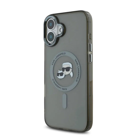 MagSafe hoesje voor Apple iPhone 16, Karl Lagerfeld, IML Metal Karl & Choupette's Heads, Zwart