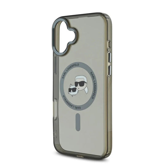 MagSafe hoesje voor Apple iPhone 16, Karl Lagerfeld, IML Metal Karl & Choupette's Heads, Zwart