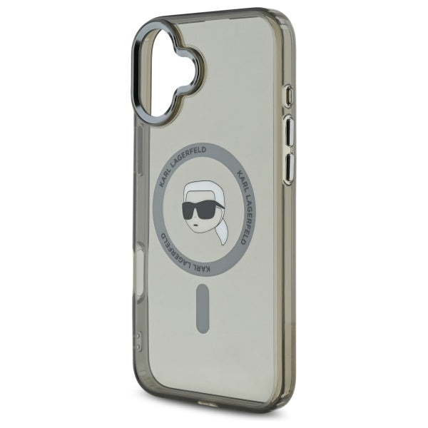 MagSafe hoes voor Apple iPhone 16, Karl Lagerfeld, IML Metal Karl's Head, Zwart