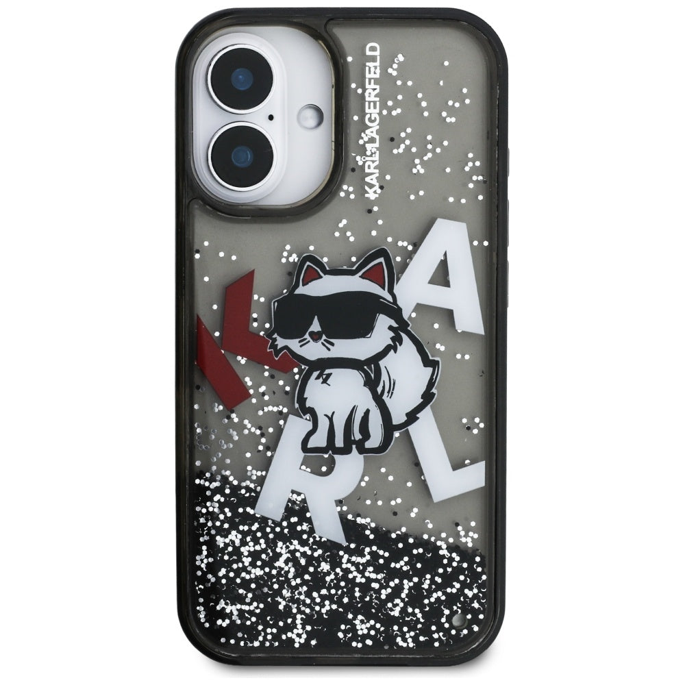 Coque MagSafe pour Apple iPhone 16, Karl Lagerfeld, Liquid Glitter Choupette Logo, Noire
