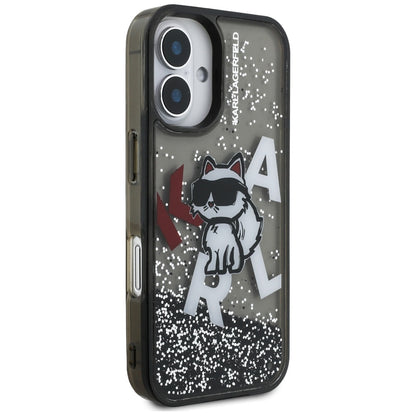 Coque MagSafe pour Apple iPhone 16, Karl Lagerfeld, Liquid Glitter Choupette Logo, Noire