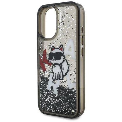 Coque MagSafe pour Apple iPhone 16, Karl Lagerfeld, Liquid Glitter Choupette Logo, Noire