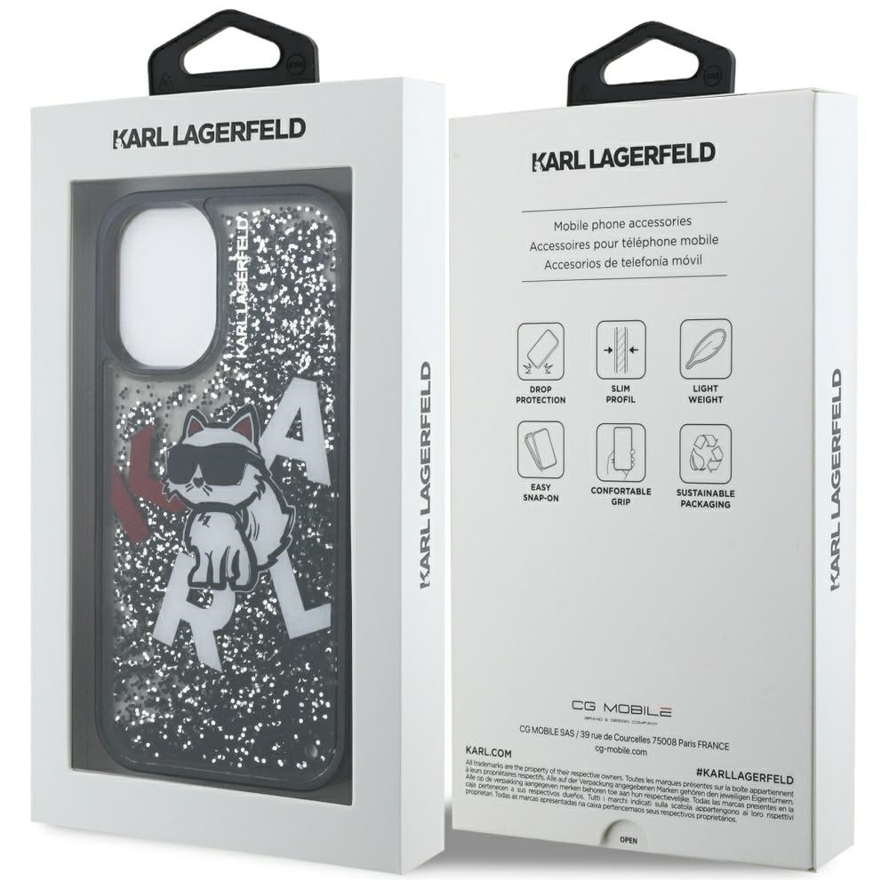 Coque MagSafe pour Apple iPhone 16, Karl Lagerfeld, Liquid Glitter Choupette Logo, Noire
