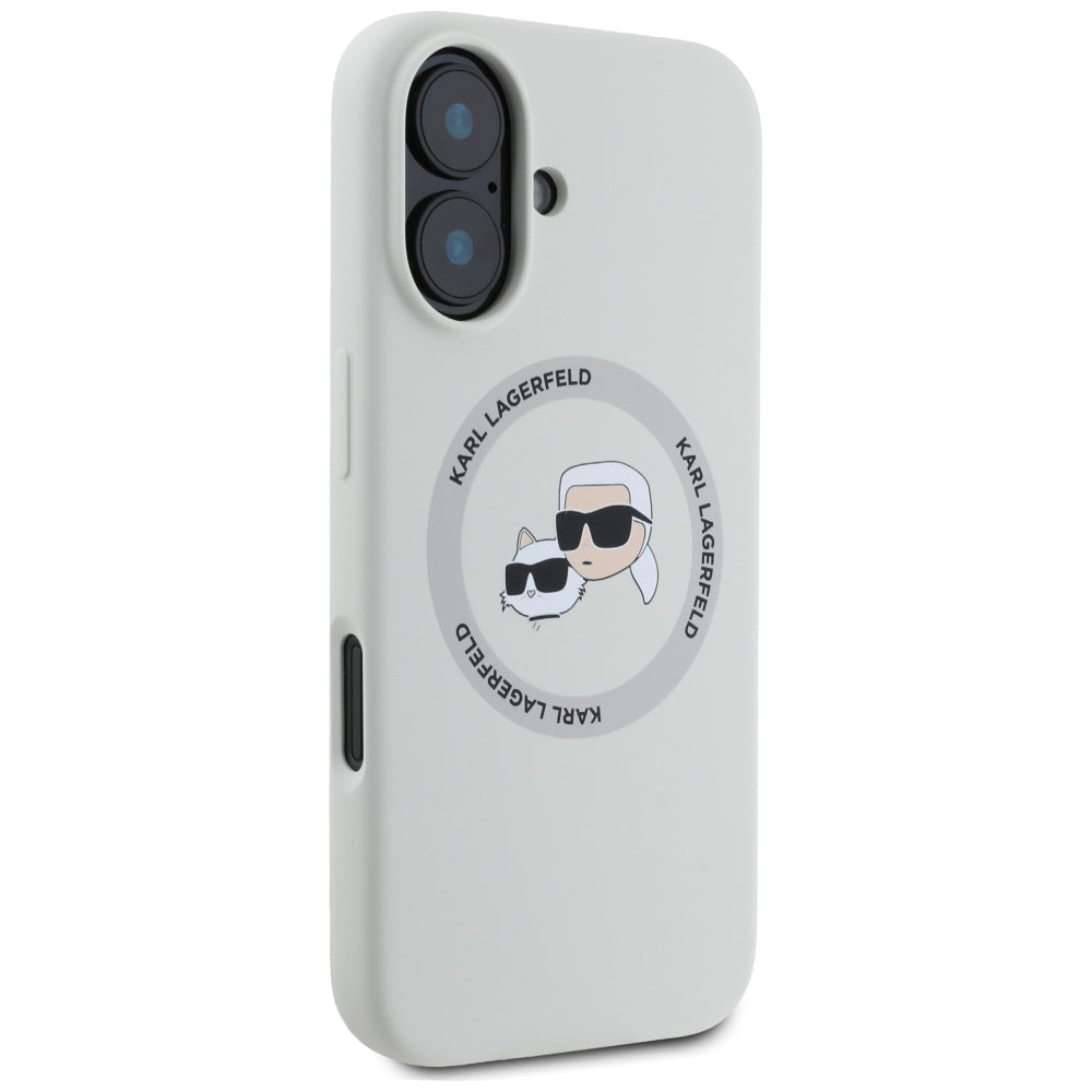 MagSafe hoesje voor Apple iPhone 16, Karl Lagerfeld, Siliconen Karl & Choupette's Hoofden, Beige