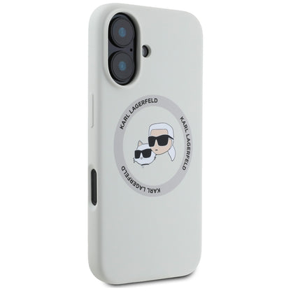 MagSafe hoesje voor Apple iPhone 16, Karl Lagerfeld, Siliconen Karl & Choupette's Hoofden, Beige