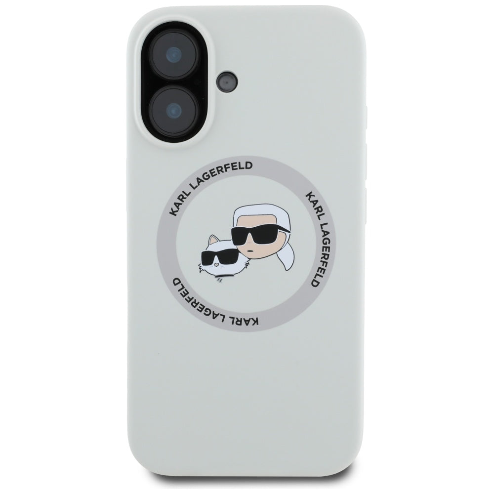 MagSafe hoesje voor Apple iPhone 16, Karl Lagerfeld, Siliconen Karl & Choupette's Hoofden, Beige