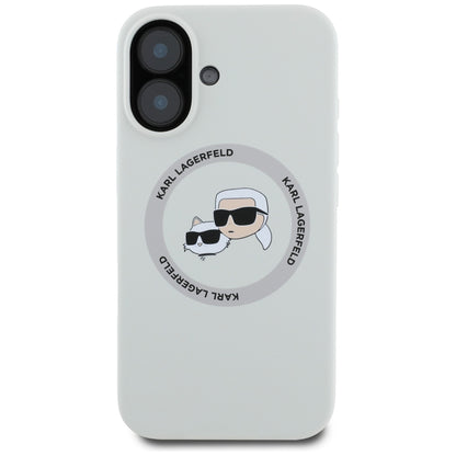 MagSafe hoesje voor Apple iPhone 16, Karl Lagerfeld, Siliconen Karl & Choupette's Hoofden, Beige