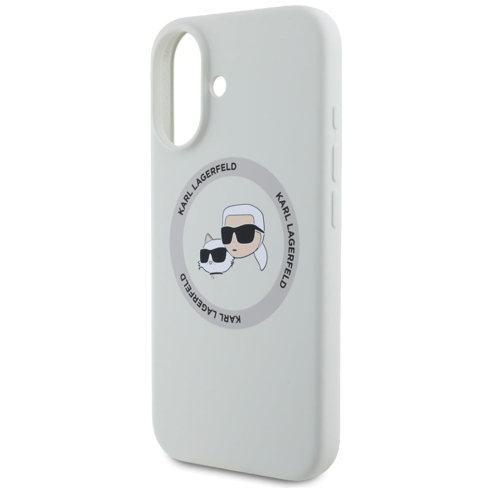MagSafe hoesje voor Apple iPhone 16, Karl Lagerfeld, Siliconen Karl & Choupette's Hoofden, Beige
