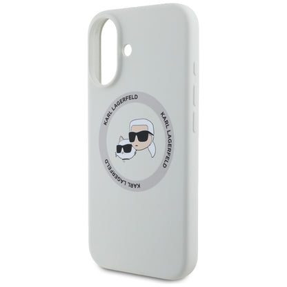 MagSafe hoesje voor Apple iPhone 16, Karl Lagerfeld, Siliconen Karl & Choupette's Hoofden, Beige