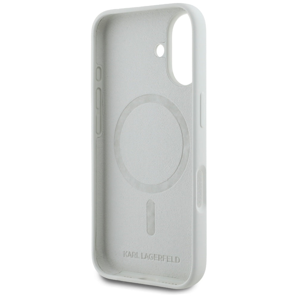 MagSafe hoesje voor Apple iPhone 16, Karl Lagerfeld, Siliconen Karl & Choupette's Hoofden, Beige