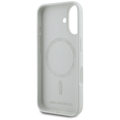 MagSafe hoesje voor Apple iPhone 16, Karl Lagerfeld, Siliconen Karl & Choupette's Hoofden, Beige