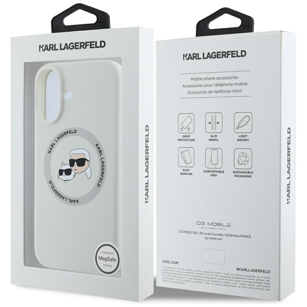 MagSafe hoesje voor Apple iPhone 16, Karl Lagerfeld, Siliconen Karl & Choupette's Hoofden, Beige