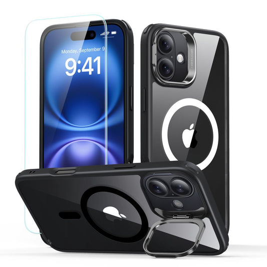MagSafe hoesje voor Apple iPhone 16 Plus, ESR, Classic Hybrid Kickstand met Schermbeschermer, Transparant Zwart