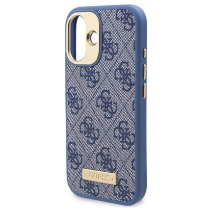Coque MagSafe pour Apple iPhone 16 Plus, Guess, Plaque Logo 4G, Bleue