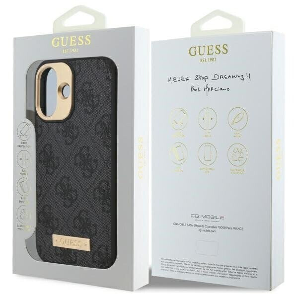 Housse MagSafe pour Apple iPhone 16 Plus, Guess, Plaque Logo 4G, Noire