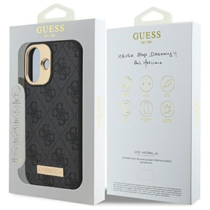 Housse MagSafe pour Apple iPhone 16 Plus, Guess, Plaque Logo 4G, Noire