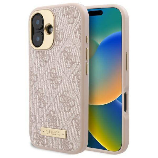 MagSafe hoesje voor Apple iPhone 16 Plus, Guess, 4G Logo Plate, Roze