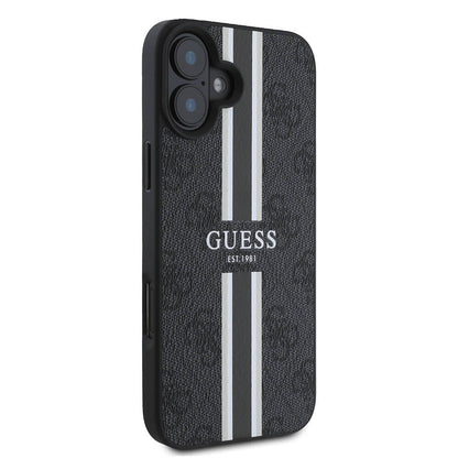 MagSafe Hülle für Apple iPhone 16 Plus, Guess, 4G Printed Stripes, Schwarz