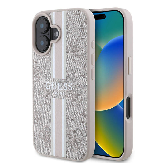 Coque MagSafe pour Apple iPhone 16 Plus, Guess, 4G Printed Stripes, Rose