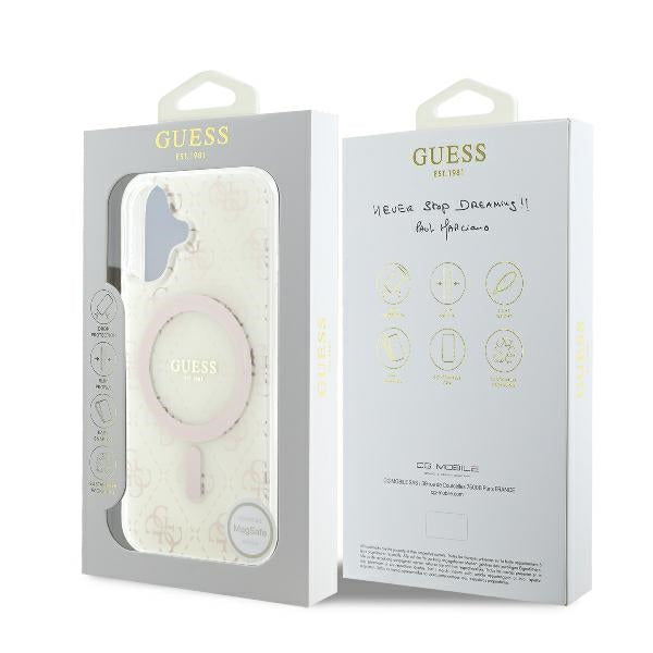 Coque MagSafe pour Apple iPhone 16 Plus, Guess, IML 4G Background, Blanche
