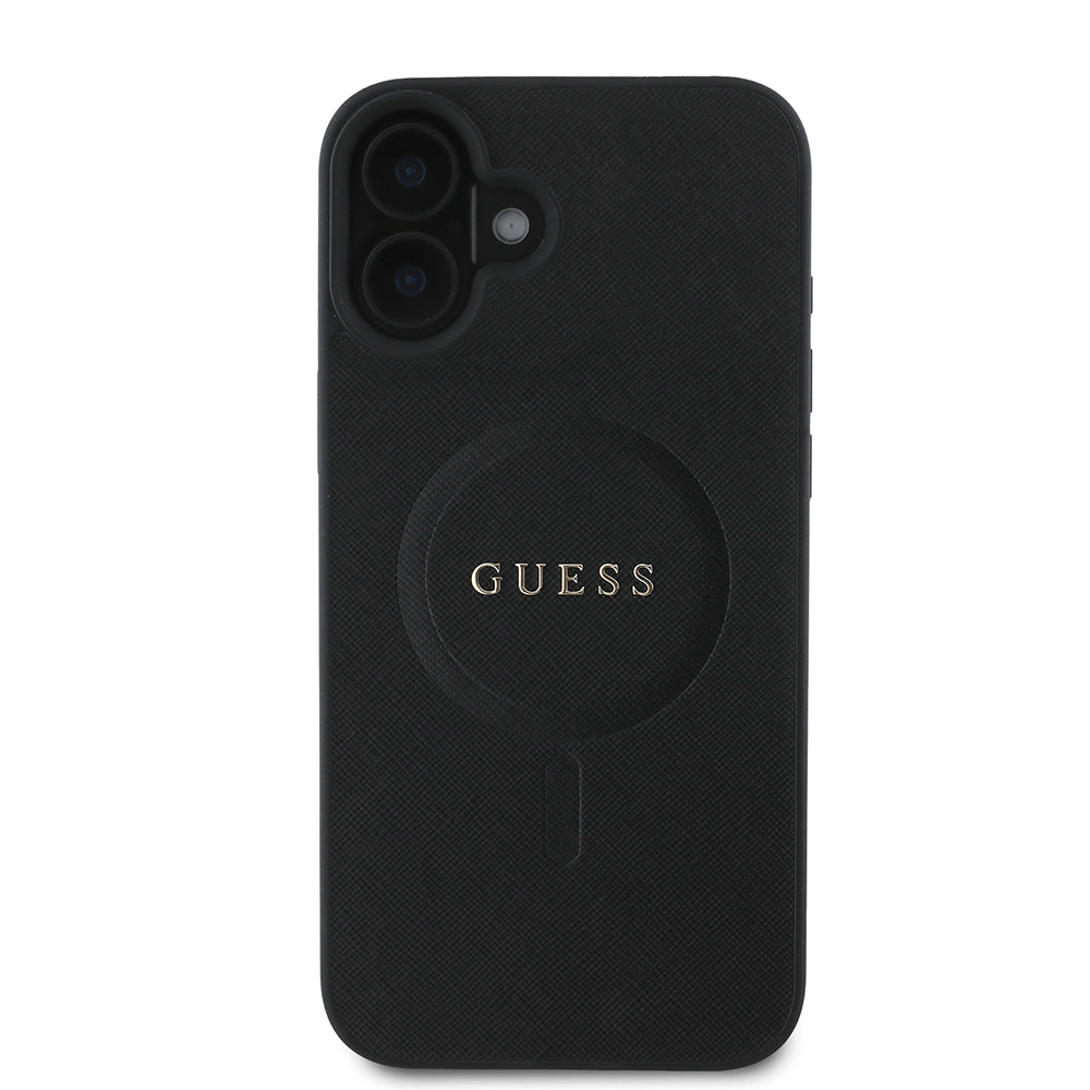 Étui MagSafe pour Apple iPhone 16 Plus, Guess, Saffiano Classic Logo, Noir