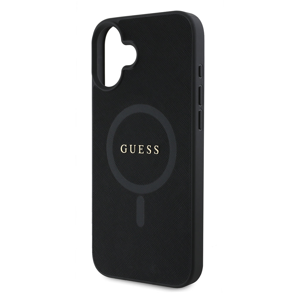Étui MagSafe pour Apple iPhone 16 Plus, Guess, Saffiano Classic Logo, Noir