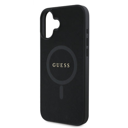Étui MagSafe pour Apple iPhone 16 Plus, Guess, Saffiano Classic Logo, Noir