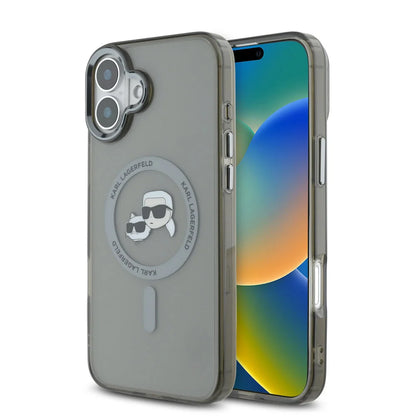 MagSafe Hülle für Apple iPhone 16 Plus, Karl Lagerfeld, IML Metal Karl & Choupette's Heads, Schwarz