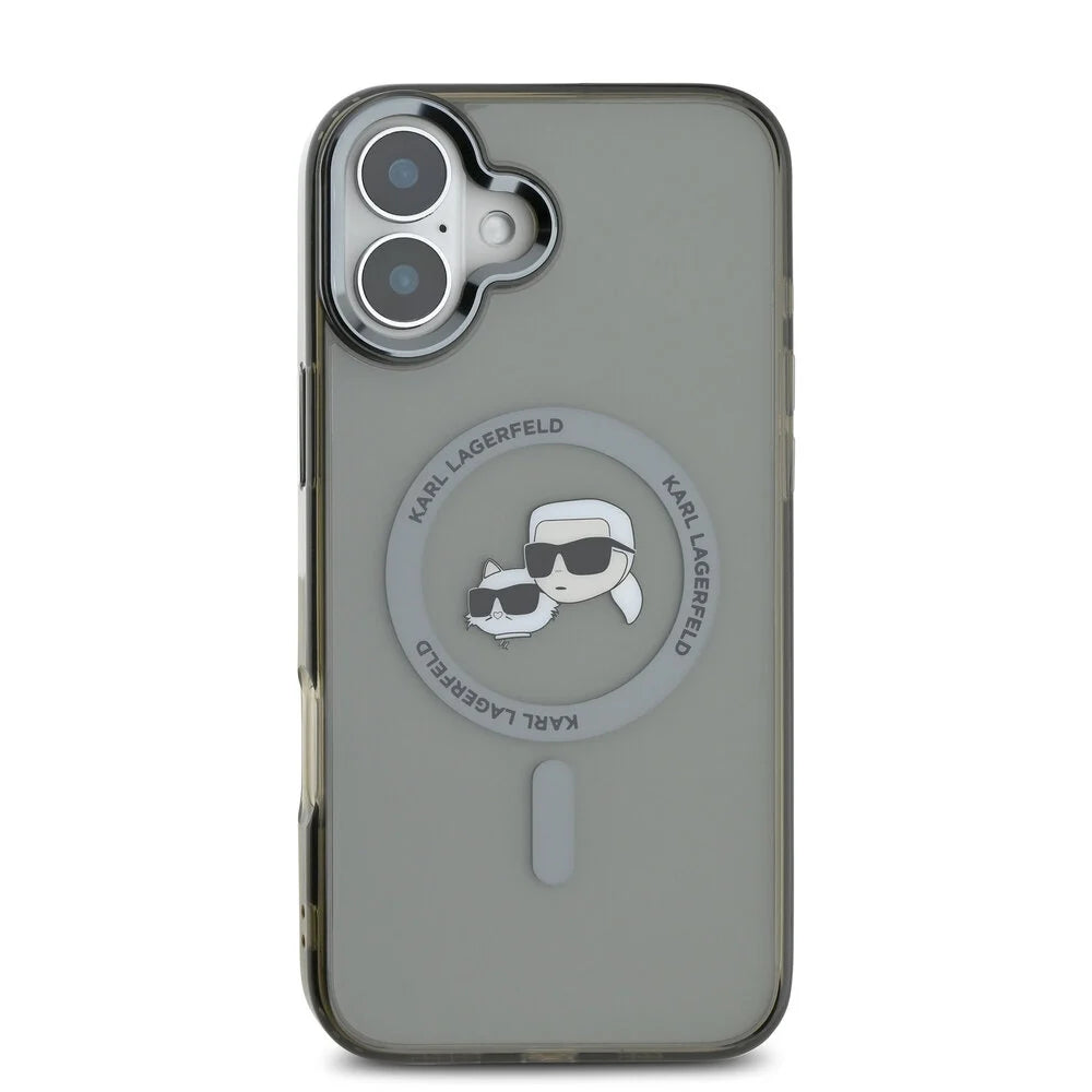 MagSafe Hülle für Apple iPhone 16 Plus, Karl Lagerfeld, IML Metal Karl & Choupette's Heads, Schwarz