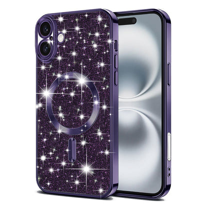 MagSafe-Hülle für Apple iPhone 16 Plus, Techsuit, Luxury Glitter, Dunkellila