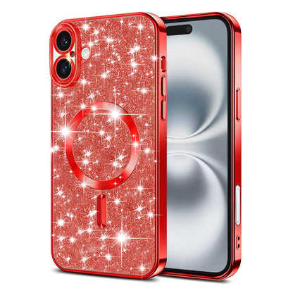 MagSafe Case for Apple iPhone 16 Plus, Techsuit, Luxury Glitter, Red