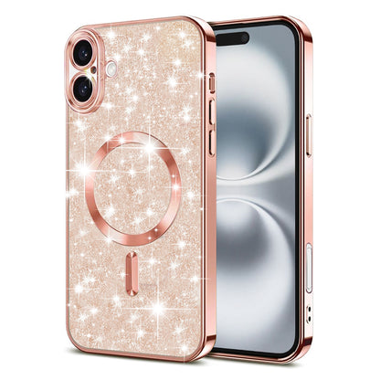 Coque MagSafe pour Apple iPhone 16 Plus, Techsuit, Luxury Glitter, Rose Doré