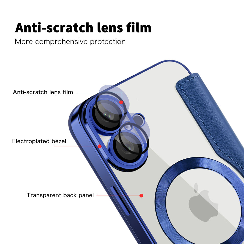 Coque MagSafe pour Apple iPhone 16 Plus, Techsuit, SmartMag Book, Bleue