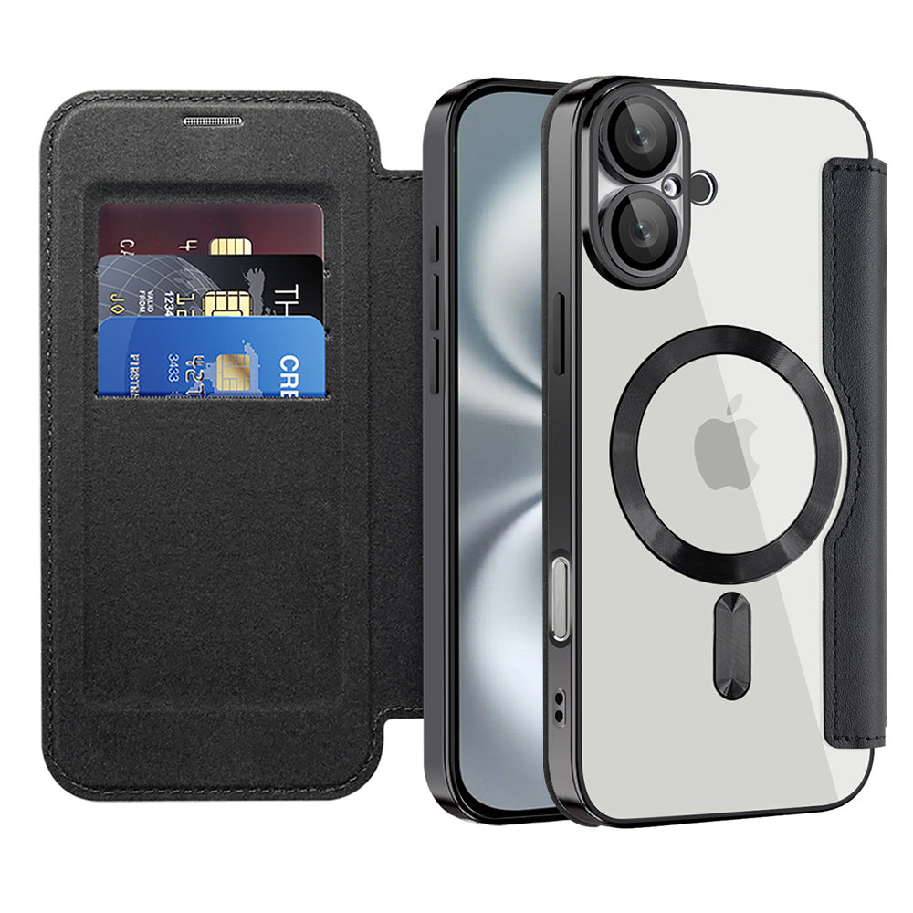 Coque MagSafe pour Apple iPhone 16 Plus, Techsuit, SmartMag Book, Noire