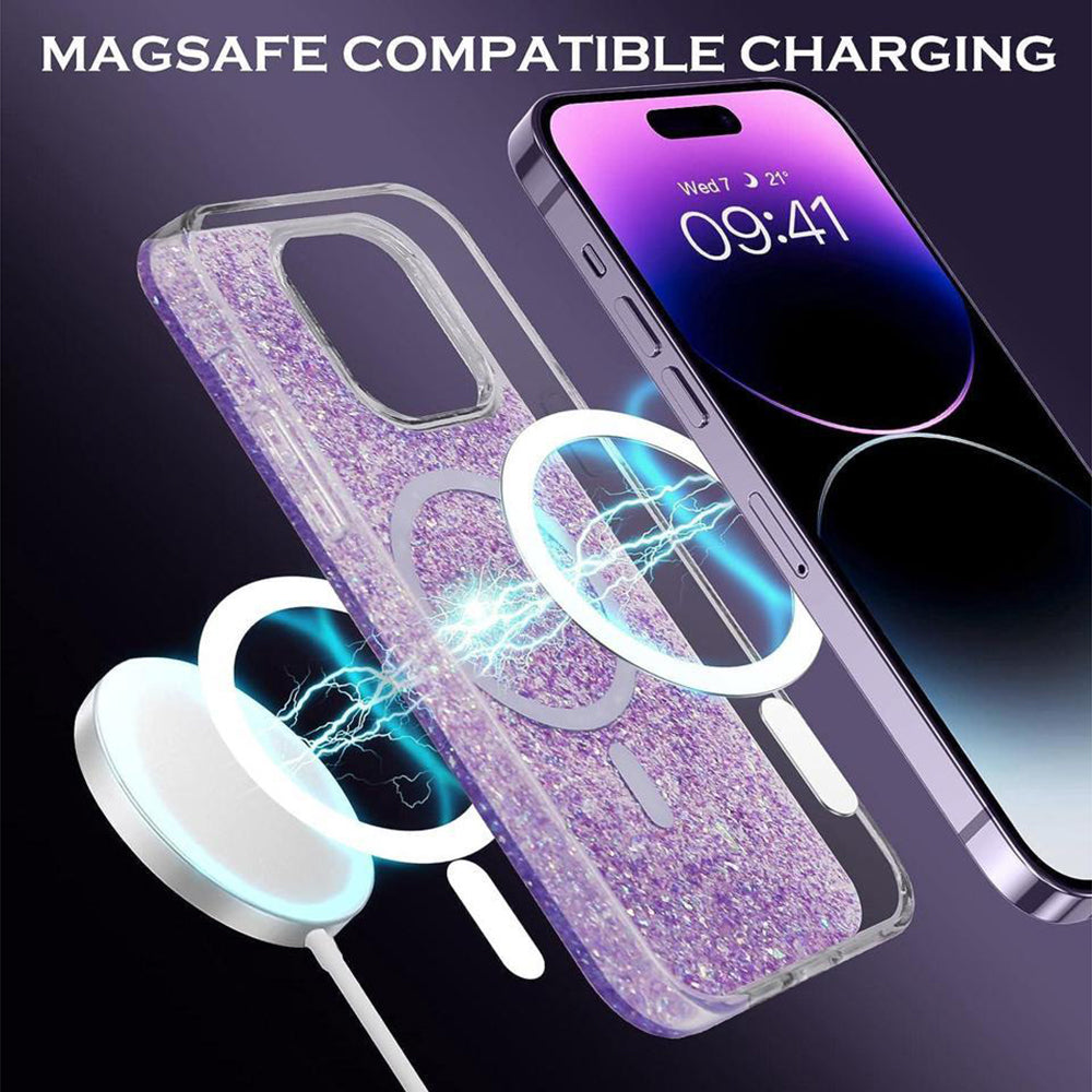MagSafe-Hülle für Apple iPhone 16 Plus, Techsuit, Glitzernd, Blau